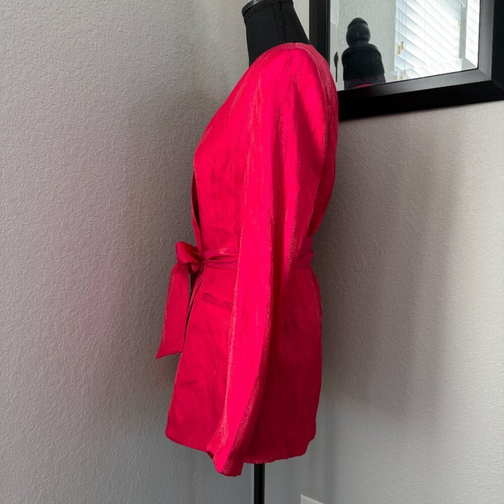 ZARA Double Breasted Belted Pink Blazer Wrinkle Effect Jacket XS NWT - Picture 8 of 16